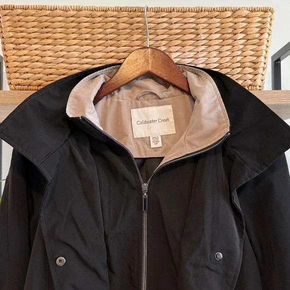 Coldwater Creek Black Hooded All Season Trench Coat Pocket Jacket, S - Picture 3 of 8